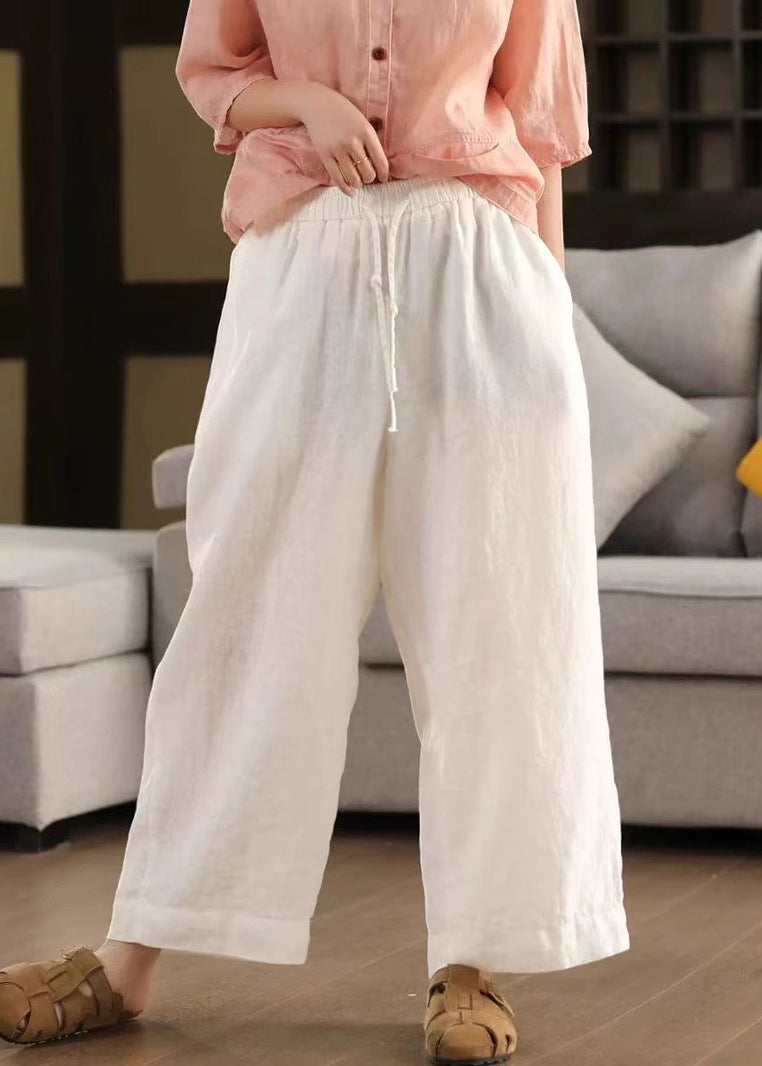 Lose Taille Elastische Hose Sommer Crop Up Leinen Gelb Spitze