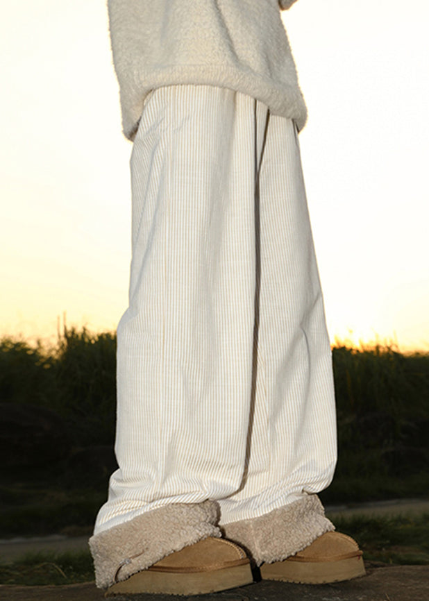 Pantalon d'hiver en polaire chaude pour homme, poches jaunes amples, cordon de serrage, RM050