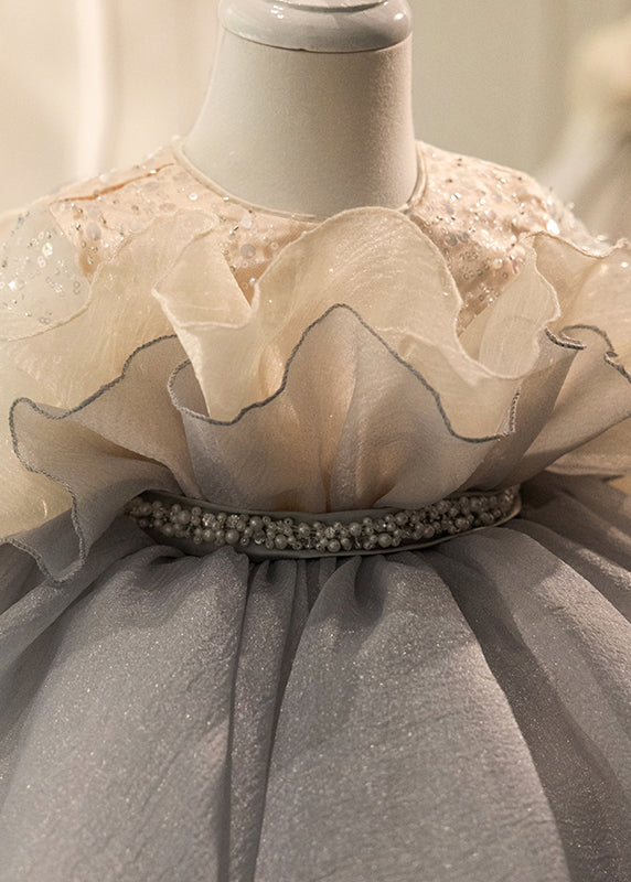 Lovely Sequins Dress Tulle Spring Grey Long Patchwork Girls