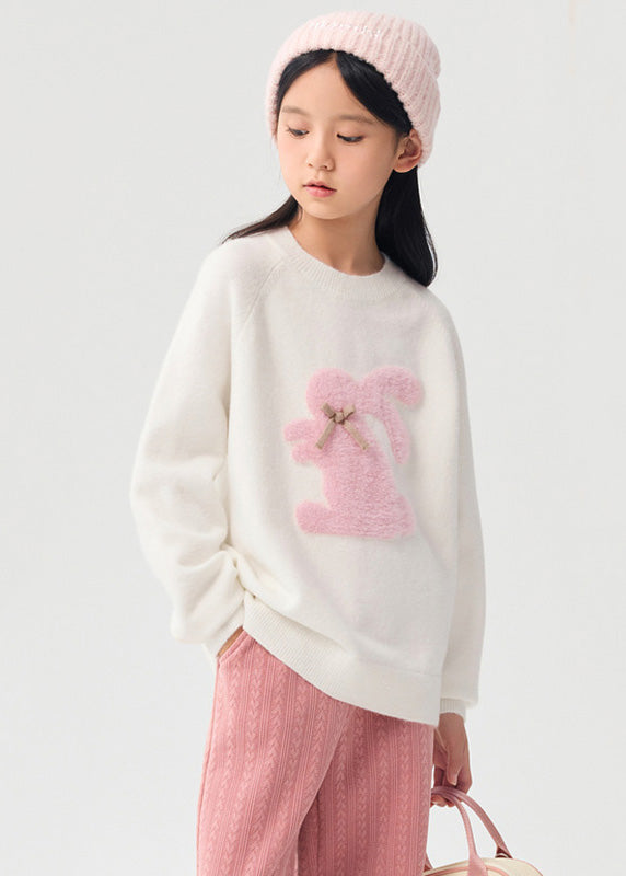 Schöner rosa Animal Print Baumwollstrickpullover für Mädchen, Frühling, TP033