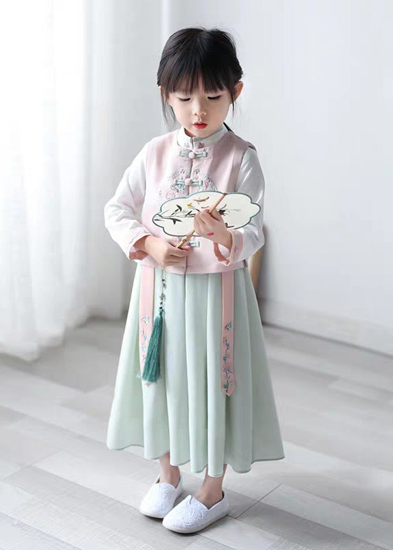 Weste Schöne Kragen Stehen Chiffon Rosa Und Kleid Lange Mädchen
