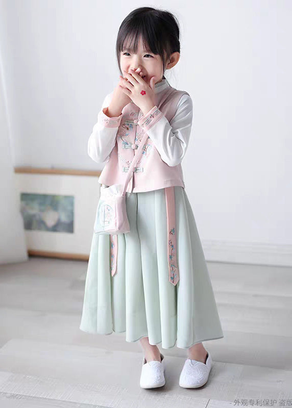 Weste Schöne Kragen Stehen Chiffon Rosa Und Kleid Lange Mädchen