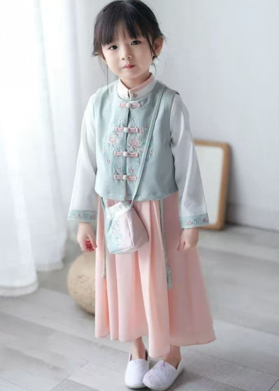 Weste Schöne Kragen Stehen Chiffon Rosa Und Kleid Lange Mädchen