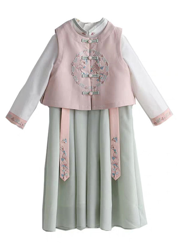 Weste Schöne Kragen Stehen Chiffon Rosa Und Kleid Lange Mädchen