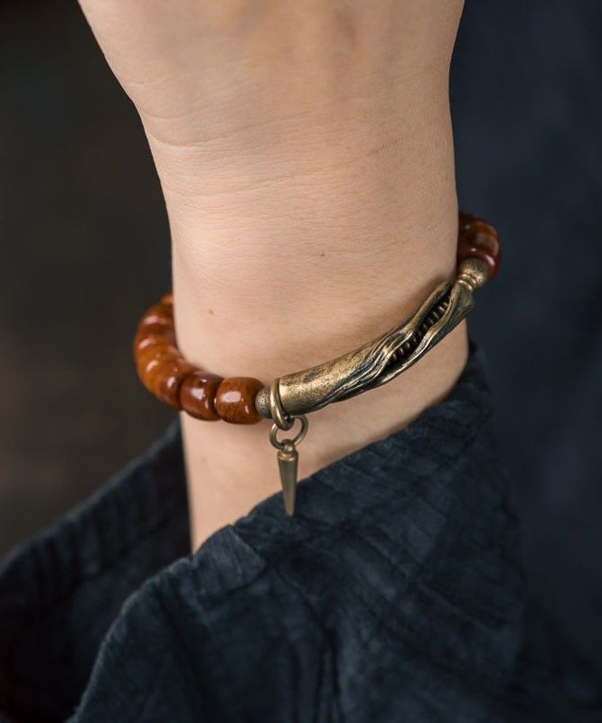Ancient Men Beads Charm Gold Brown Bracelet