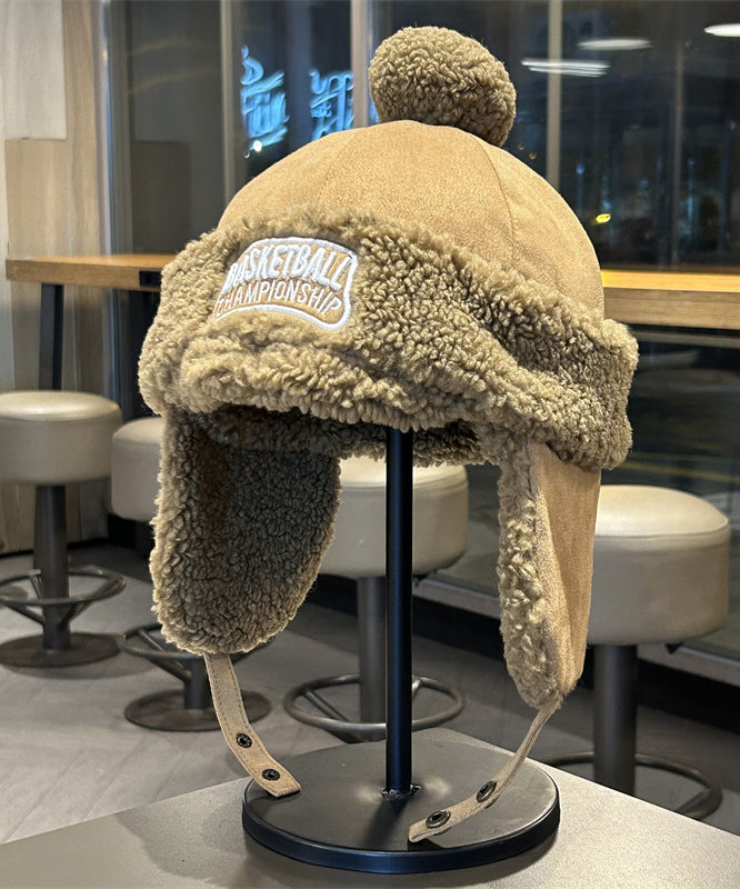 Beige Winterfleece-Mütze für Herren, warm und vielseitig, mit Ohrenschutz, TK036