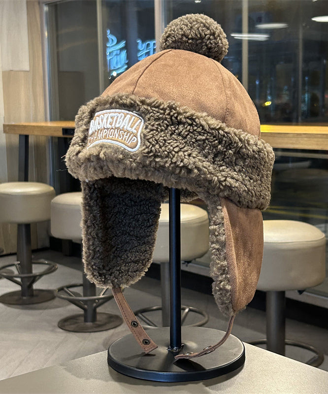 Beige Winterfleece-Mütze für Herren, warm und vielseitig, mit Ohrenschutz, TK036