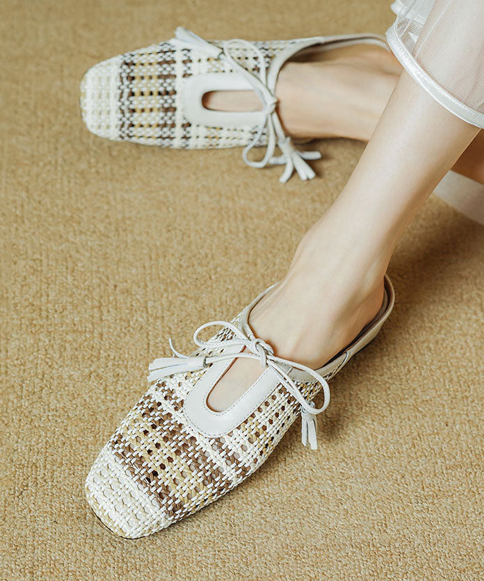 Minimally Casual Sandals Up Lace Splicing Breathable Beige Slide