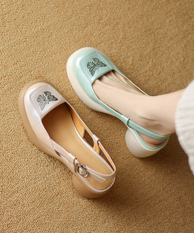 Sandales à épissures en peau de mouton, talon épais, vert menthe