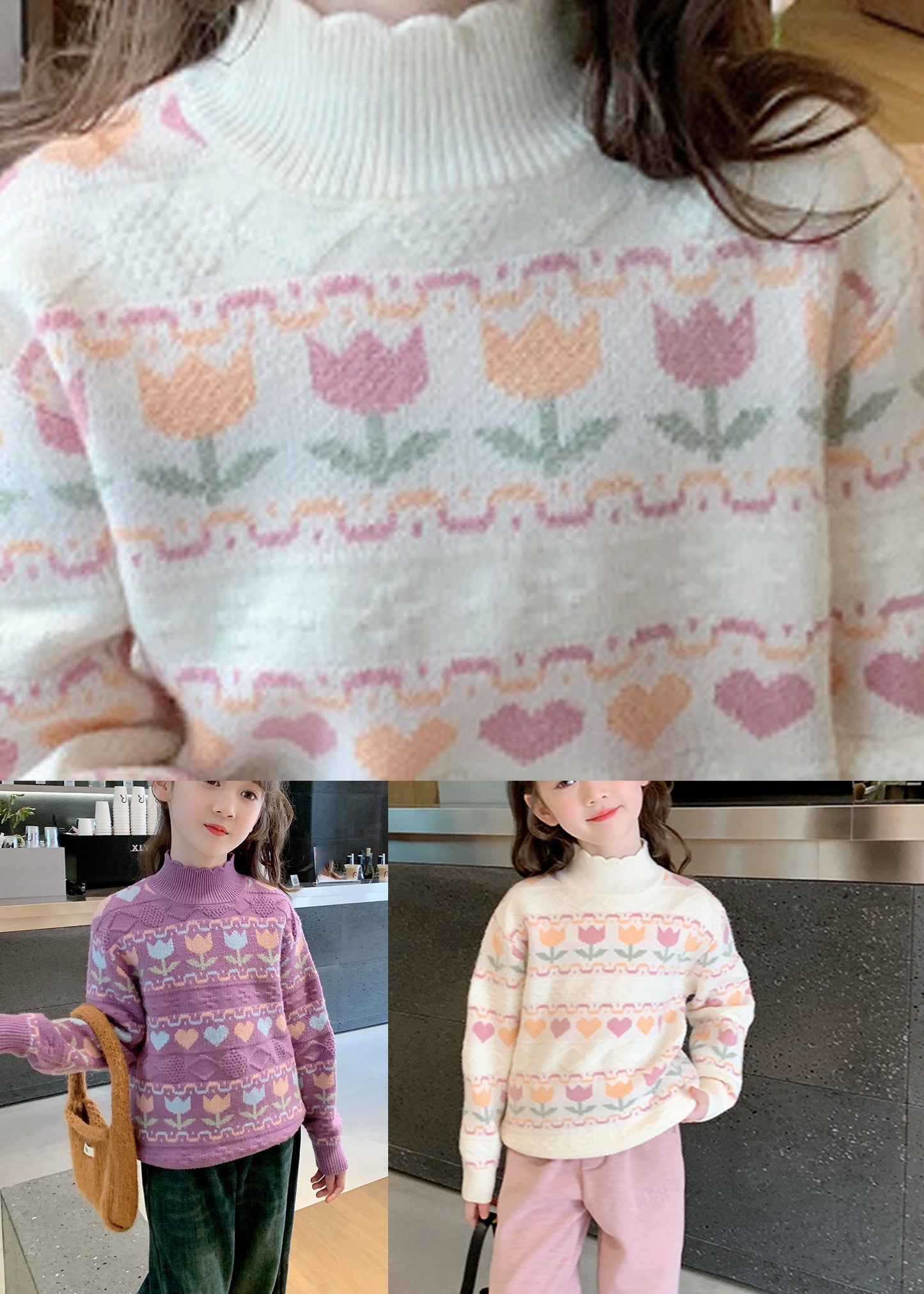 Pull patchwork en coton beige moderne à volants pour fille, printemps TP039