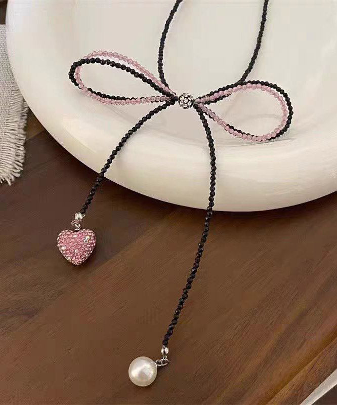 Moderne schwarze Zirkon Perlen Fliege Spitze Perle Liebe Anhänger Halskette YA014