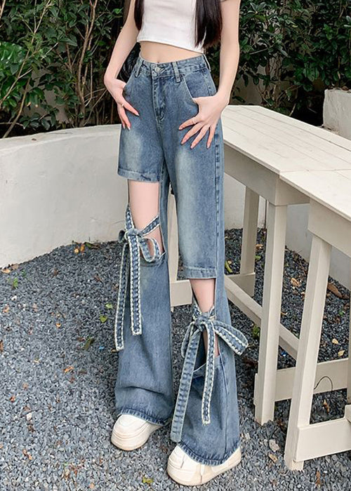 Pantalon en denim bleu moderne à lacets pour le printemps