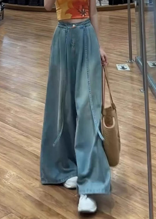 Lace Pants Blue Summer High Waist Up Modern Wide Leg Denim