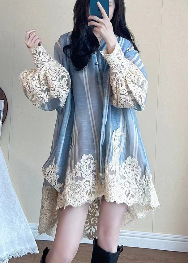Kleid Oversized Shirt Blau Ärmel Patchwork Modern Laterne