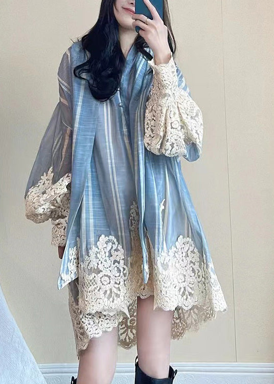 Kleid Oversized Shirt Blau Ärmel Patchwork Modern Laterne