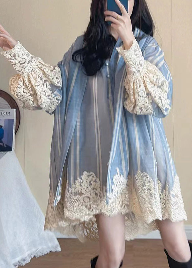 Kleid Oversized Shirt Blau Ärmel Patchwork Modern Laterne