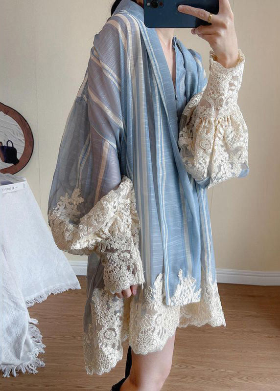 Kleid Oversized Shirt Blau Ärmel Patchwork Modern Laterne