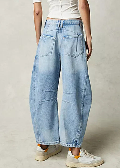 Pantalon en jean bleu moderne taille haute avec poches pour l'été