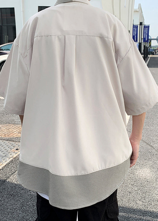 Hemden Baumwolle Halbarm Blau Herren Patchwork Reißverschluss Modern