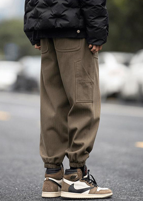 Pantalon à poches, taille élastique, pour homme, style moderne, couleur café