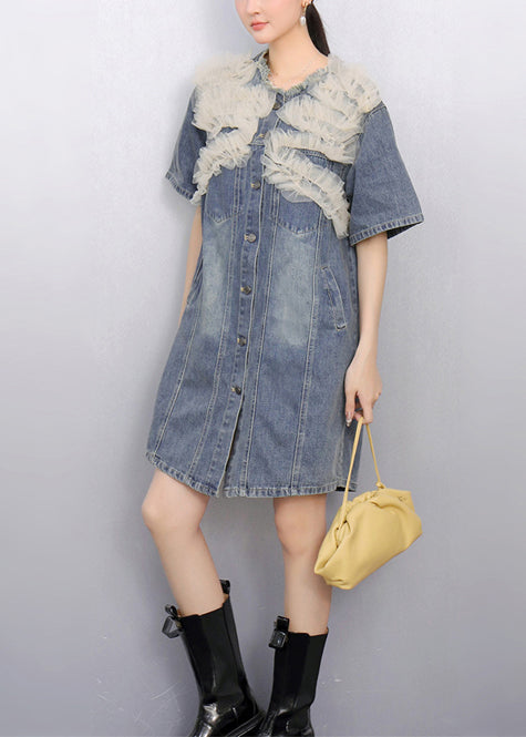 Tüll Modern Day Denim Patchwork Kleid Blau Sommer