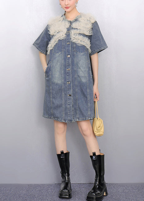 Tüll Modern Day Denim Patchwork Kleid Blau Sommer