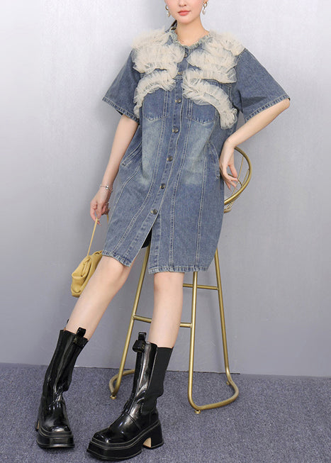 Tüll Modern Day Denim Patchwork Kleid Blau Sommer