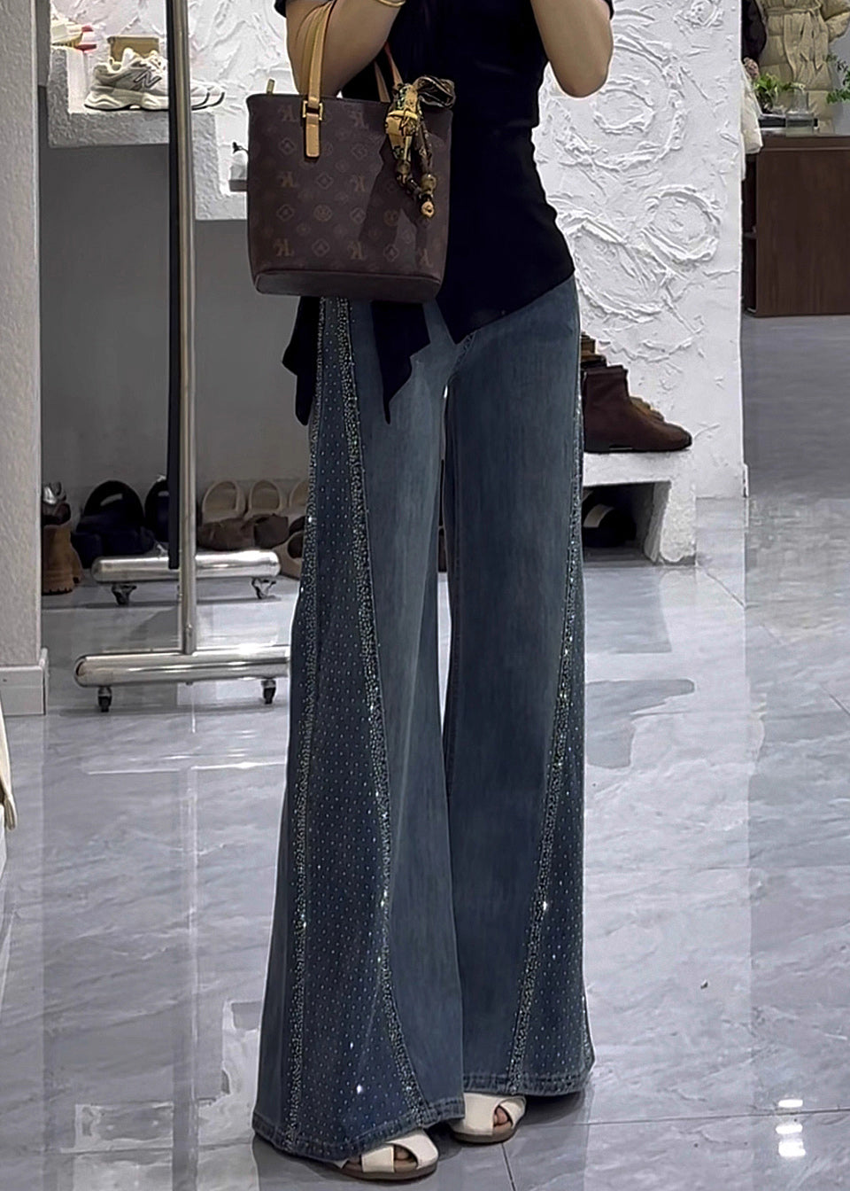 Trousers Blue Zircon Modern Waist Flared High Fall Denim