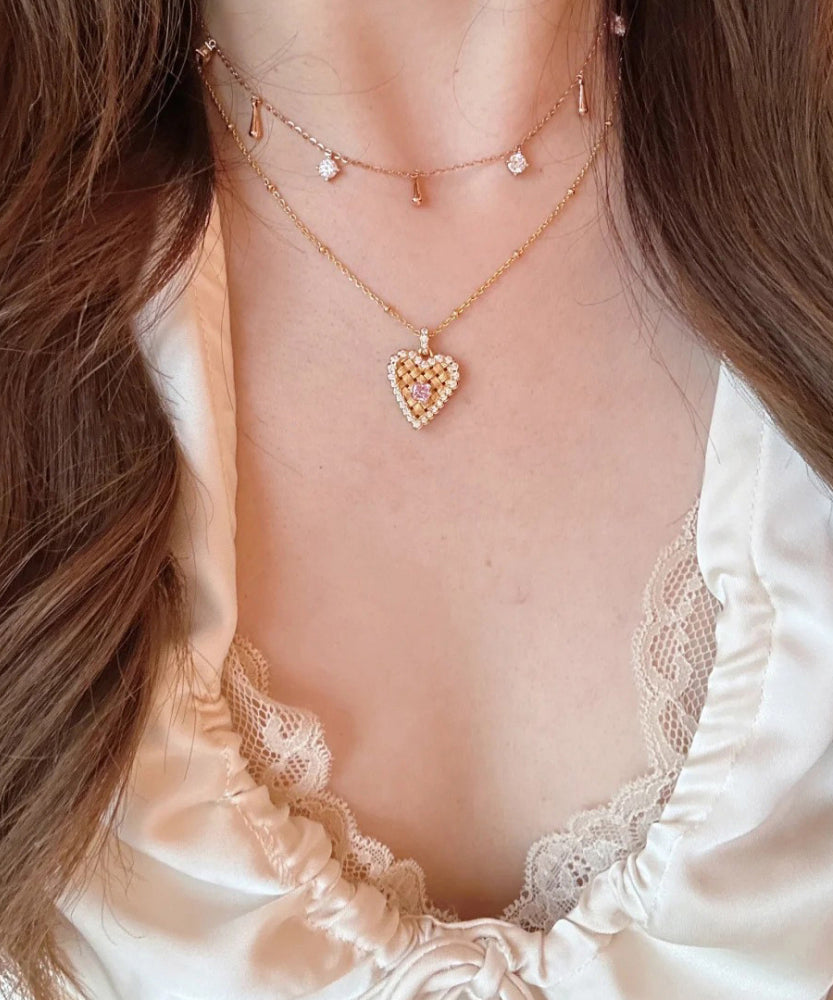 Moderne Gold Sterling Silber Overgild Zirkon Draht Zeichnung Liebe Ohr Von Weizen Anhänger Halskette QI074