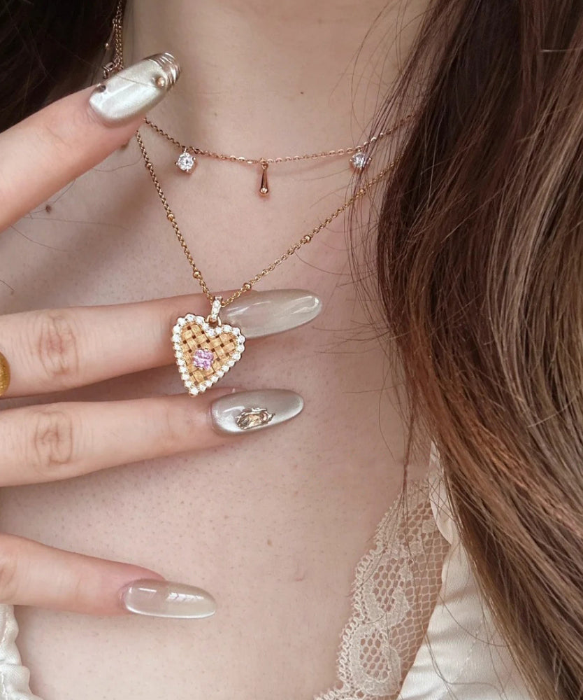 Moderne Gold Sterling Silber Overgild Zirkon Draht Zeichnung Liebe Ohr Von Weizen Anhänger Halskette QI074