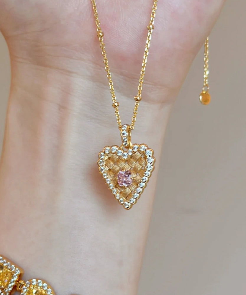 Moderne Gold Sterling Silber Overgild Zirkon Draht Zeichnung Liebe Ohr Von Weizen Anhänger Halskette QI074