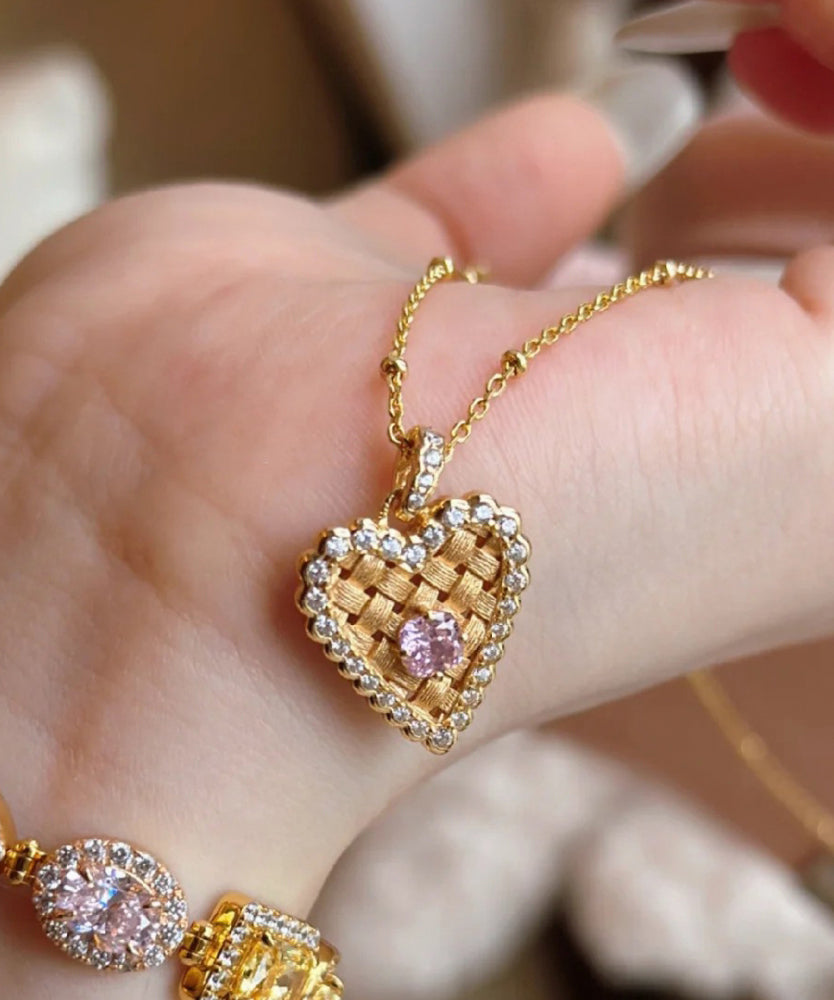 Moderne Gold Sterling Silber Overgild Zirkon Draht Zeichnung Liebe Ohr Von Weizen Anhänger Halskette QI074