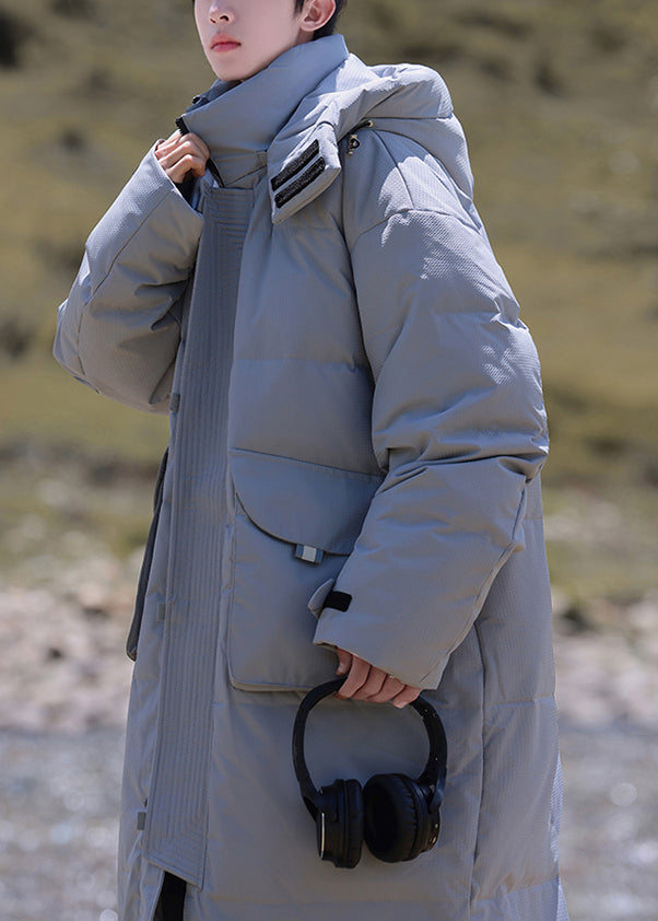 Moderne graue Kapuzenknopftaschen Entendaunen Herren Daunenmäntel Winter RJ017