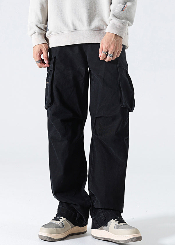 Hose Hohe Taille Herren Frühling Grau Baumwolle Taschen Modern