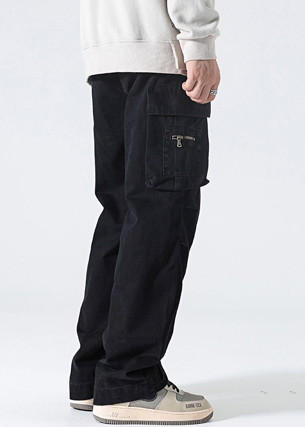 Hose Hohe Taille Herren Frühling Grau Baumwolle Taschen Modern