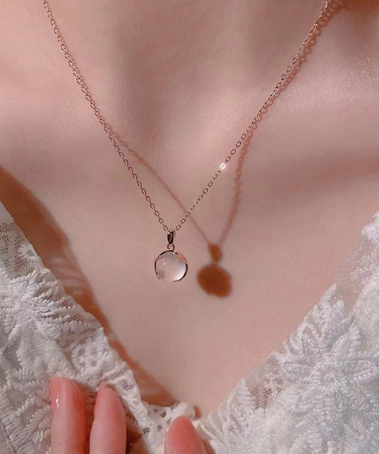 Moderne Halskette mit Anhänger aus Sterlingsilber mit Rosenkristall ET038