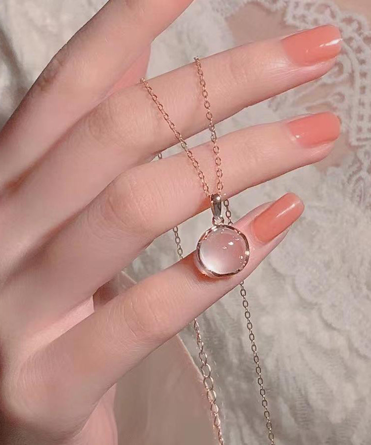 Moderne Halskette mit Anhänger aus Sterlingsilber mit Rosenkristall ET038