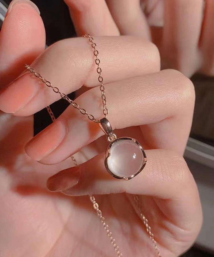Moderne Halskette mit Anhänger aus Sterlingsilber mit Rosenkristall ET038