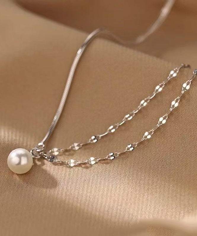 Moderne Halskette aus Sterlingsilber mit doppellagigem Perlenanhänger RA012