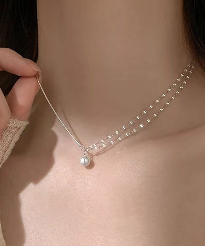 Moderne Halskette aus Sterlingsilber mit doppellagigem Perlenanhänger RA012