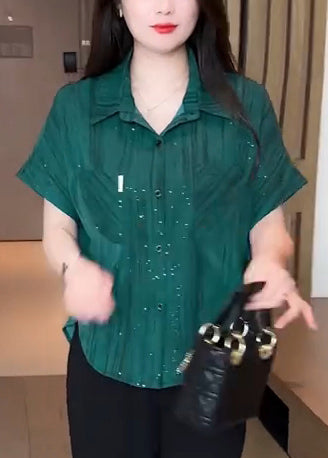 Blouse Tea Sequins Tops Chiffon Green Summer Modern