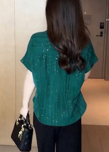 Blouse Tea Sequins Tops Chiffon Green Summer Modern