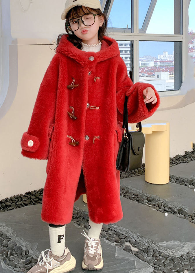 Manteaux longs à capuche en velours de vison pour filles, boutons blancs modernes, hiver TG016