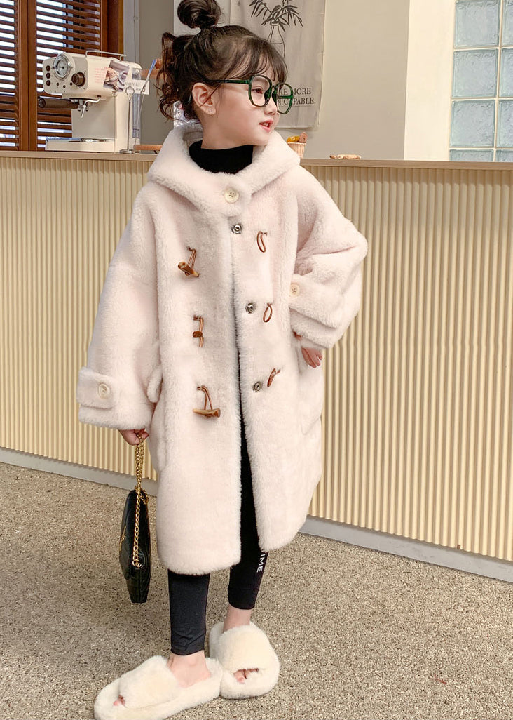 Manteaux longs à capuche en velours de vison pour filles, boutons blancs modernes, hiver TG016