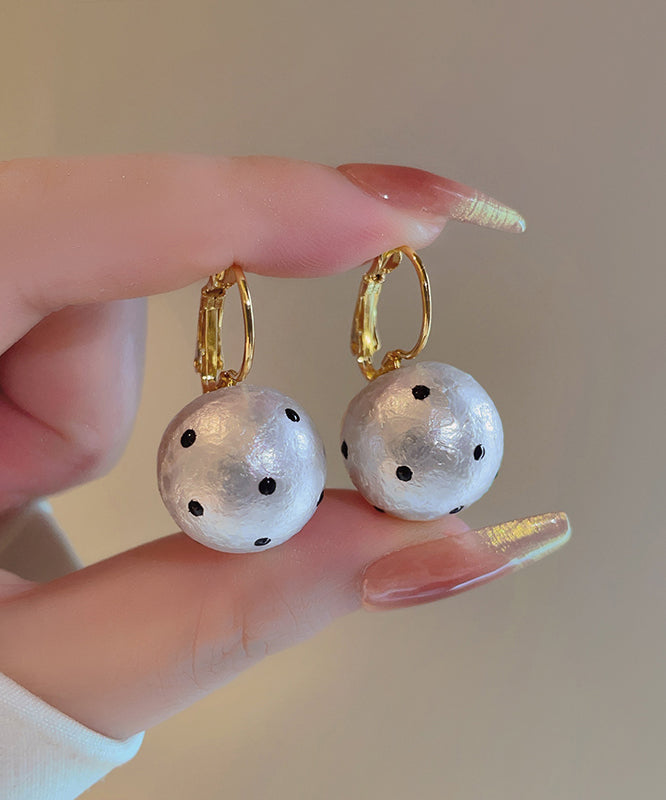 Dot Pearl Copper Hoop Modern Cotton White Alloy Earrings