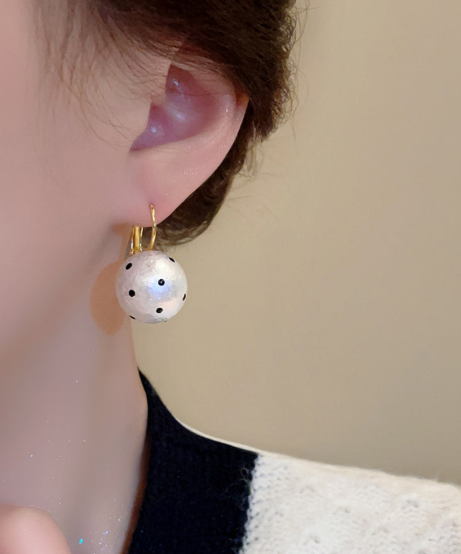 Dot Pearl Copper Hoop Modern Cotton White Alloy Earrings