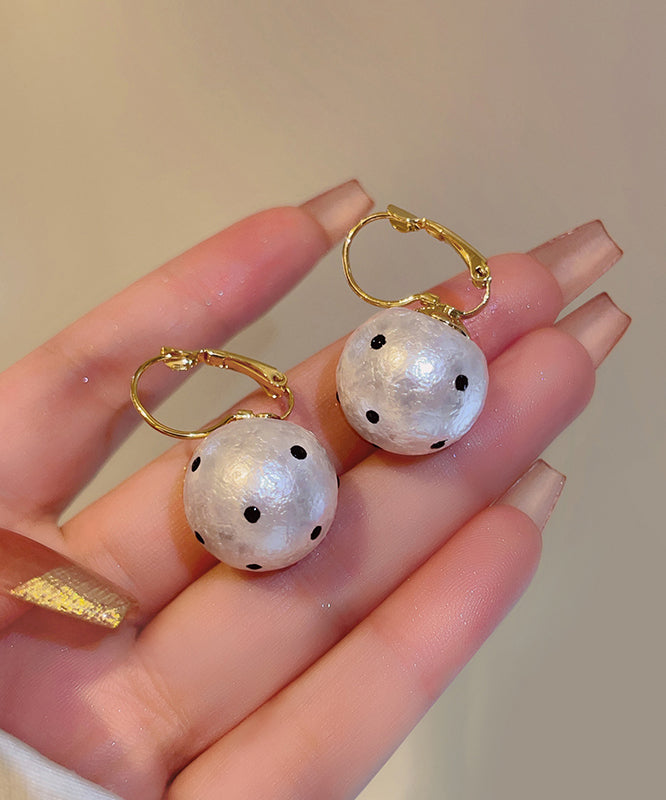 Dot Pearl Copper Hoop Modern Cotton White Alloy Earrings