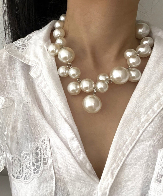 Collier de princesse en perles de raisin en acier inoxydable blanc moderne WQ013