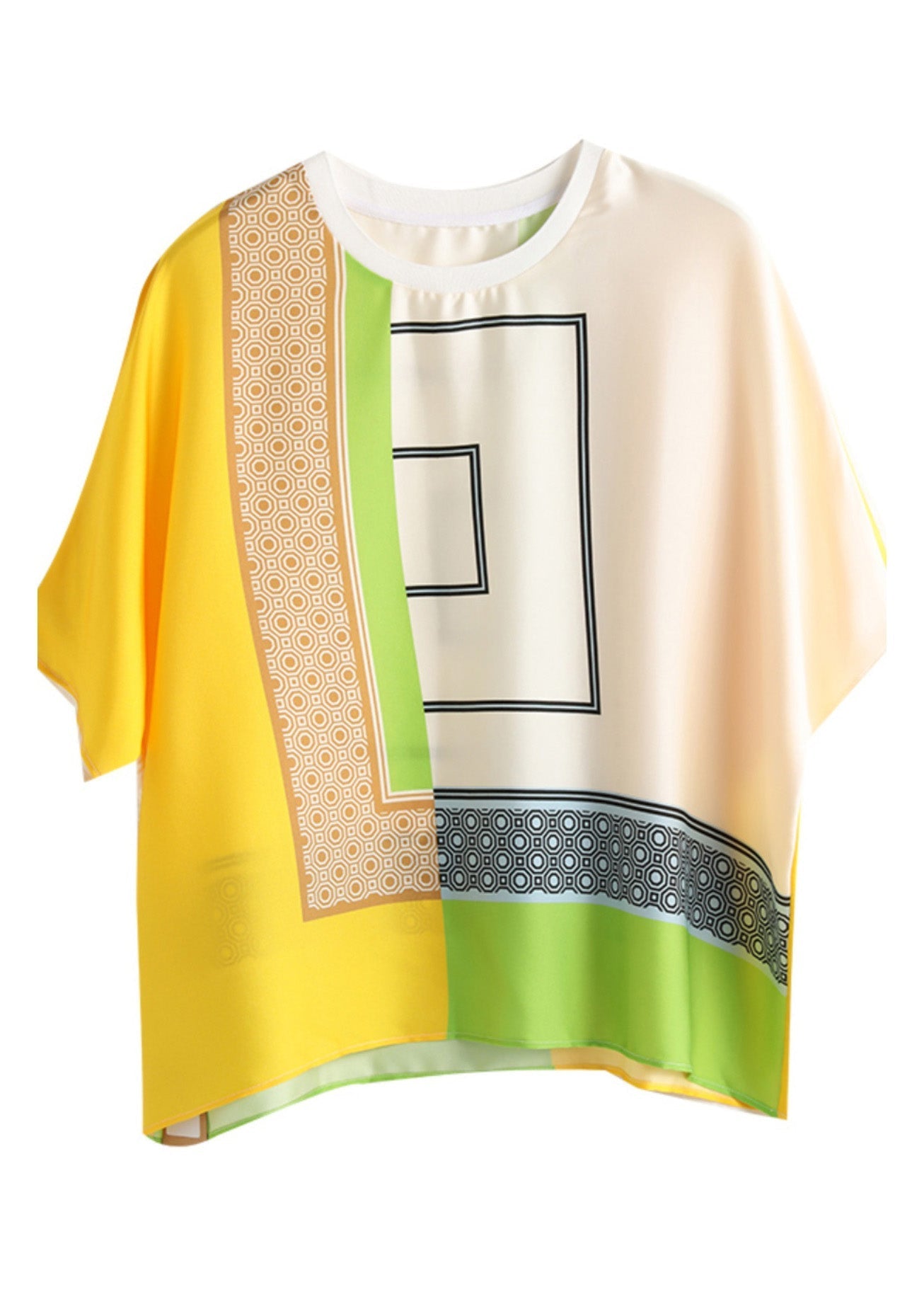 Modern Top Yellow Print Short Sleeve O-Neck