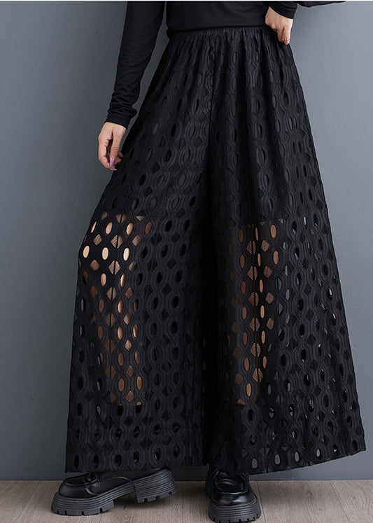 Pantalon d'été noir naturel à jambes creuses, pantalon large